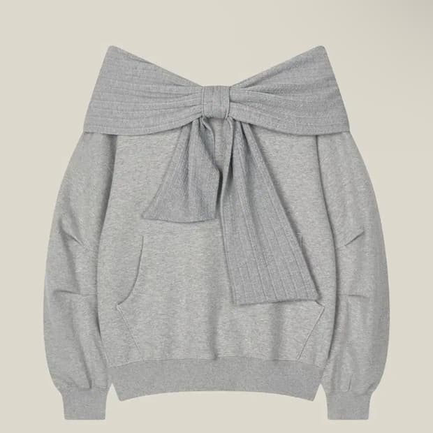 더티스 26SS 리본 오프숄더 후드 그레이  