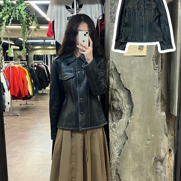 빈티지 양가죽 레더 자켓 다크그린  #csz1956