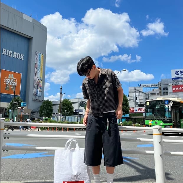 노운 tartan check crop shirts (sand brown)