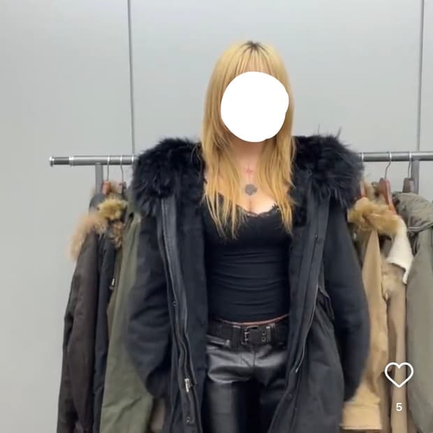 크루빈티지 y2k 블랙퍼 후드 롱 야상 점퍼