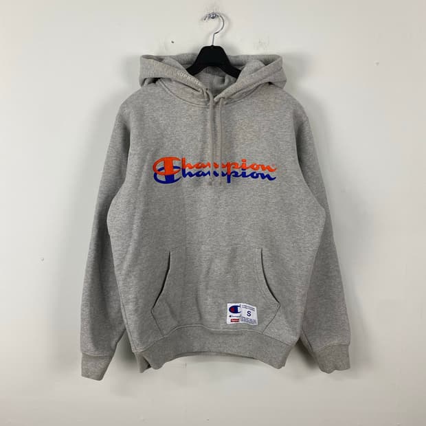 슈프림 x 챔피온 그레이 후드티 S <648>