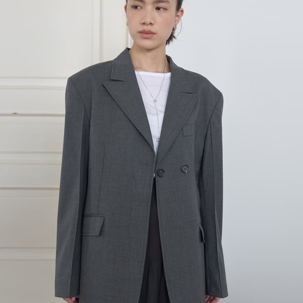 마조네 DOUBLE BUTTON JACKET 그레이 블레이저 자켓 S