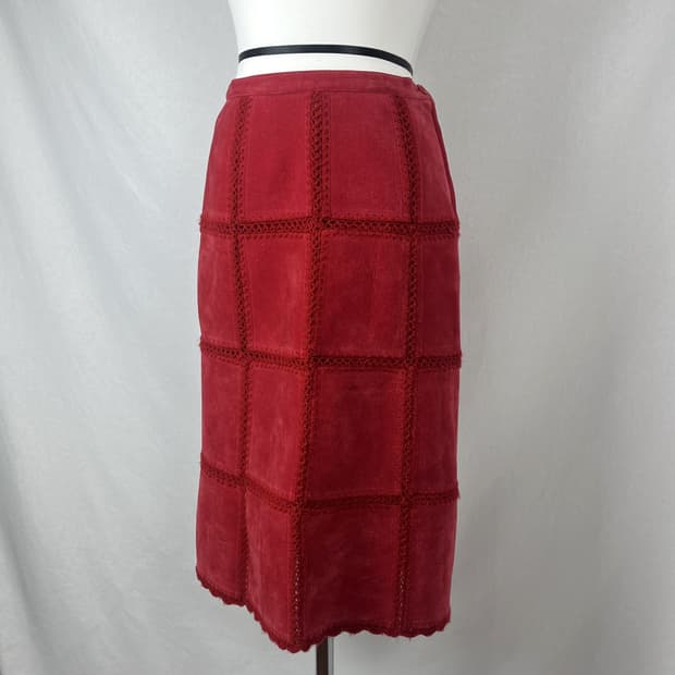 Vintage 스웨이드 레드컬러 미디 스커트 