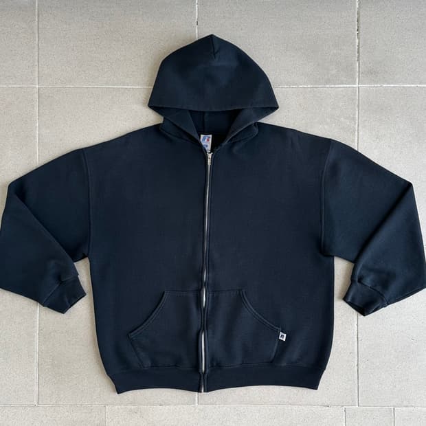 빈티지 러셀 후드집업 블랙 L