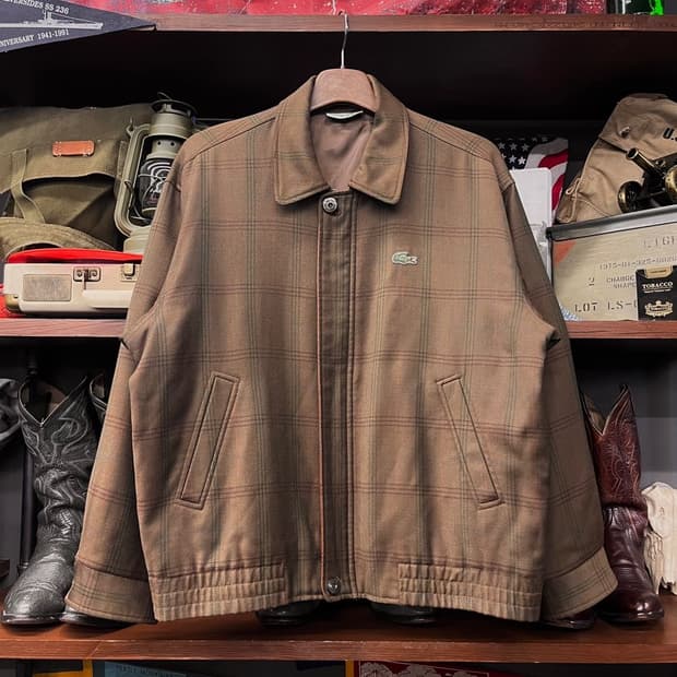 90s 라코스테 체크 패턴 블루종 자켓 스윙탑 바라쿠타 N471