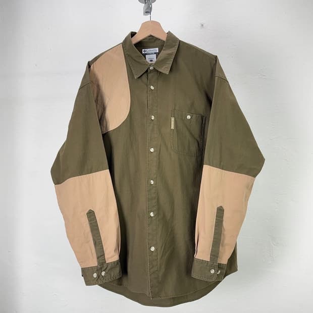 컬럼비아 카키 믹스 패치워크 헌팅 셔츠