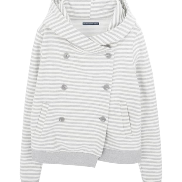 더블버튼 스트라이프 후드자켓_크림메란지그레이