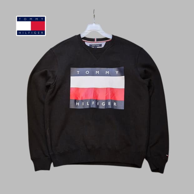 M 타미힐피거 블랙 맨투맨 