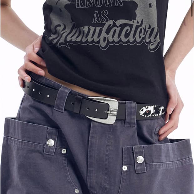 아캄 Calf Hair Gem Belt (Black)