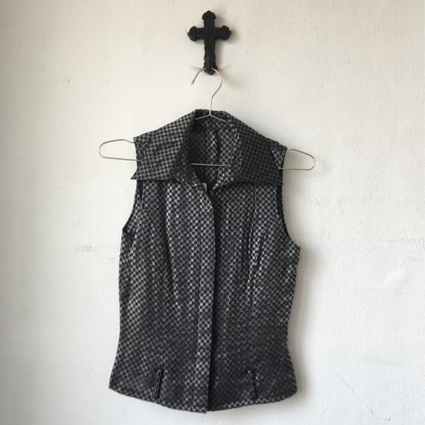 Check pattern gloss shirt vest