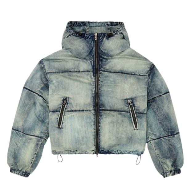 디젤 W-아베스 크롭 후디드 퍼퍼 자켓 데님 블루 패딩