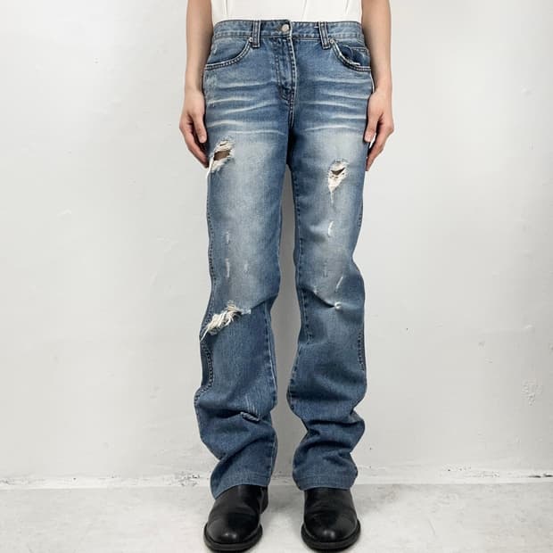 Distressed Bootcut Denim Jeans