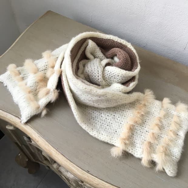  fur trimming knit reversible muffler