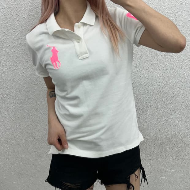 폴로 랄프로렌 핑크 빅포니 화이트 pk 반팔 M
