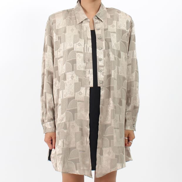 일본 빈티지 플라워 에스닉 패턴 롱 블라우스