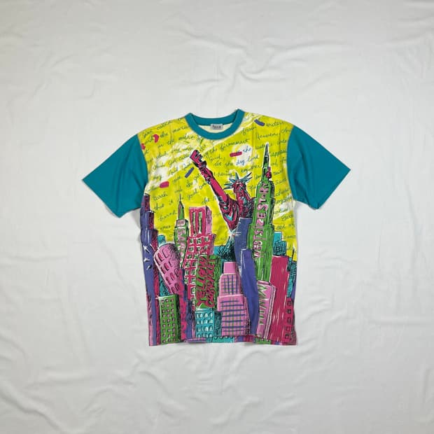 90‘s ficce 요시유키코니시 자유의여신상 올프린트 반팔티셔츠