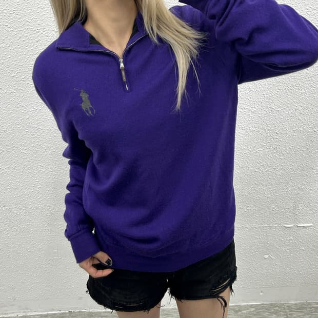 폴로 랄프로렌 빅포니 퍼플 반집업 니트 M