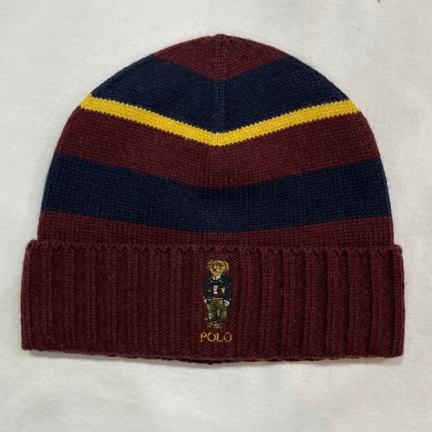 [새상품] 폴로 베어 골지 비니 모자 버건디