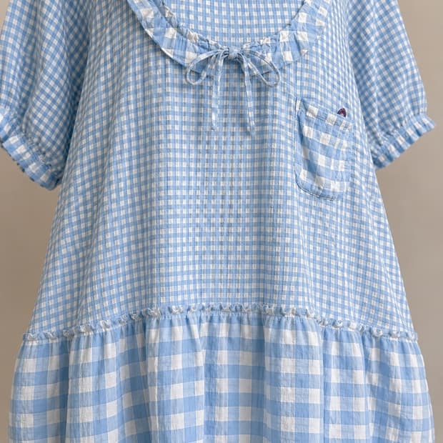 Tsumori Chisato 츠모리 치사토 베이비블루 깅엄 벌룬 원피스