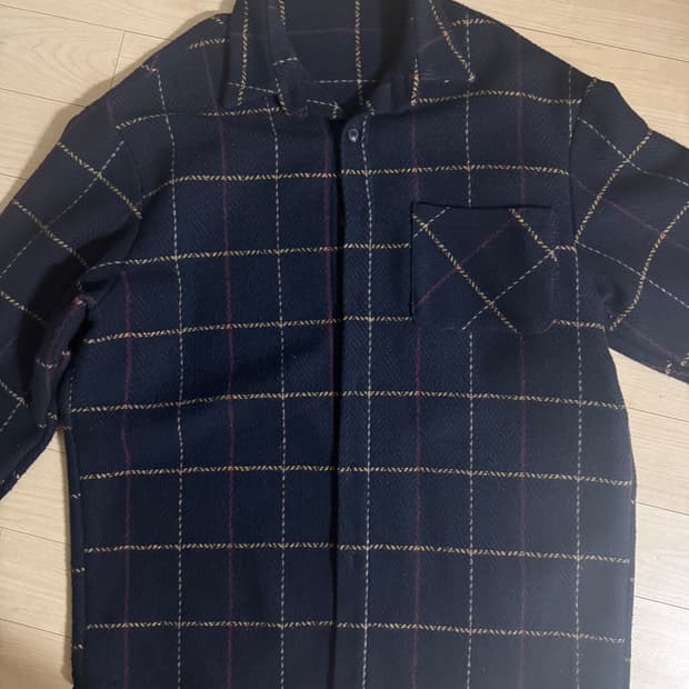 체크 울 남방 네이비