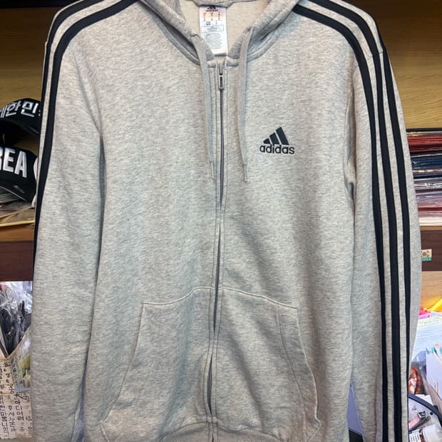 아디다스 삼선 후드집업 그레이