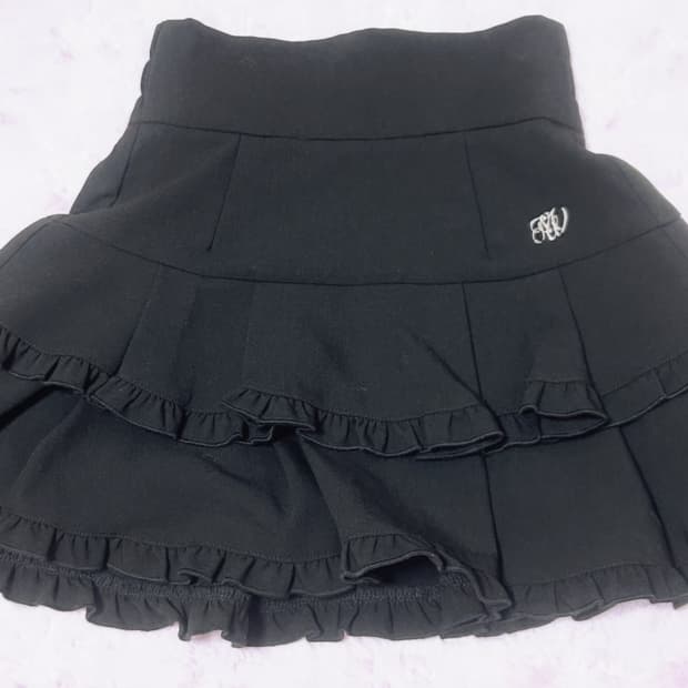 미셸마카롱 허니뮤 2단 플레어 스커트 블랙 양산형 지뢰계 걸리 스나