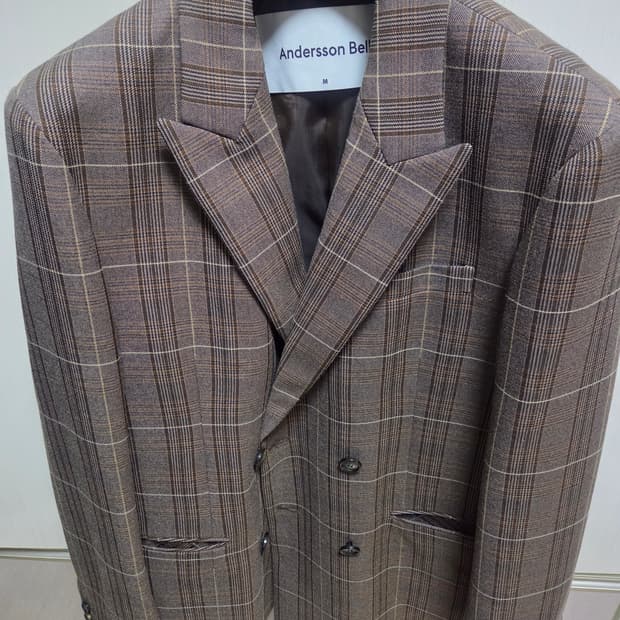 앤더슨벨 체크 더블 블레이저 M