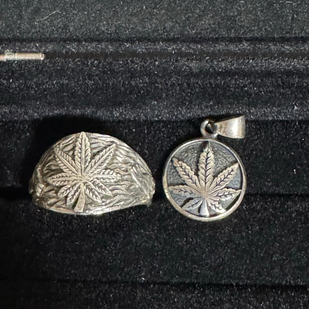 925 은 마리화나 반지 펜턴드 일괄 