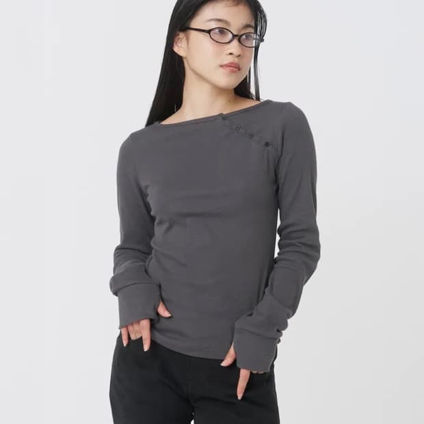 미세키서울 차콜 사이드 버튼 롱슬리브