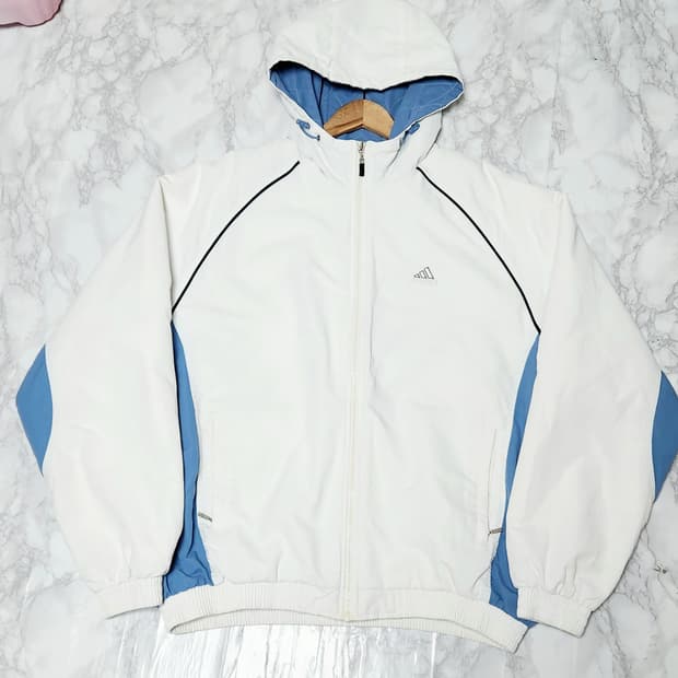 대장 아디다스 삼선 흰하 바람막이 오버핏 점퍼 후드 자켓