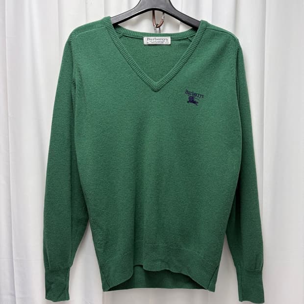 90s 버버리 램스울 브이넥 니트 그린 38