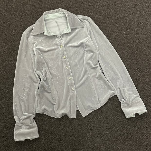 OS)Christian Aujard 빈티지 여성 그레이 벨벳 브이넥 셔츠