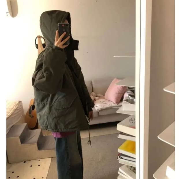 키이라 카키 리버시블 야상 패딩