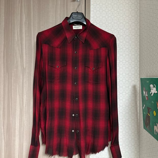 생로랑 밑단디스 체크셔츠 L