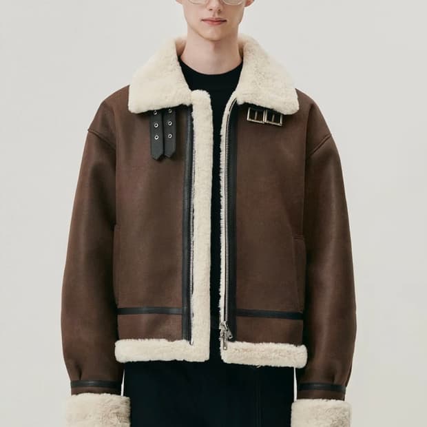 도프제이슨 하이넥 레더 무톤 자켓 Brown L사이즈 무스탕