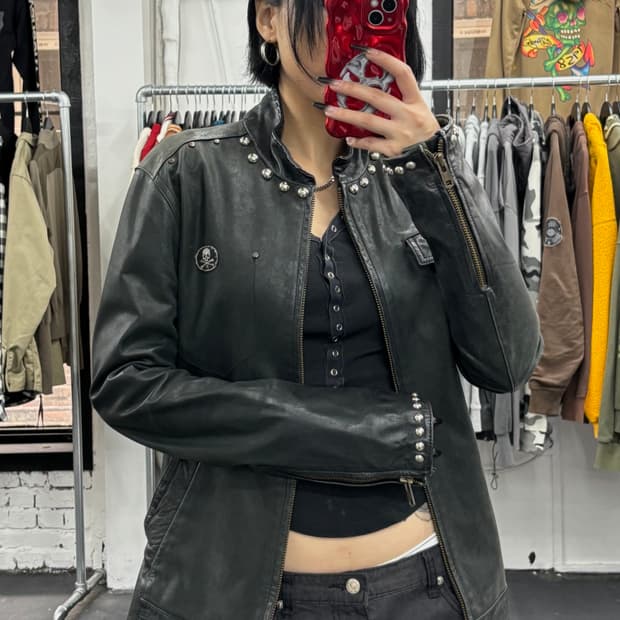 리바이스 스터드 스컬 레더자켓