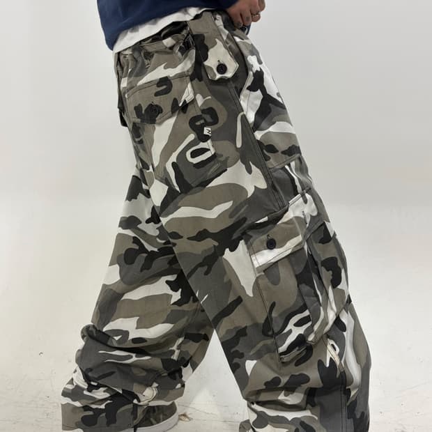 90s 빈티지 그레이 카모플라주 카고 와이드 팬츠