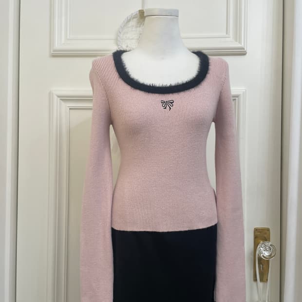 indi pink black fur point knit top