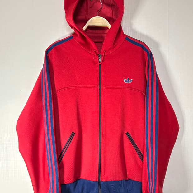 80s 빈티지 아디다스 데상트 후드 트랙탑 자켓 레드