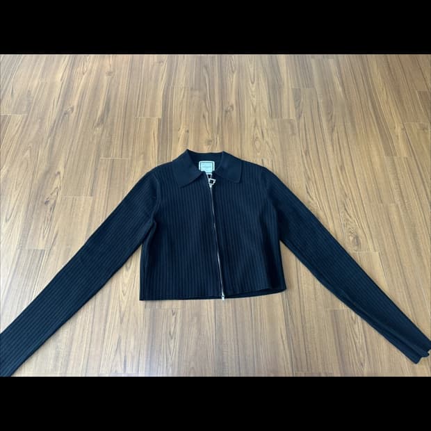 우영미 블랙 리브 니트 가디건 자켓 36