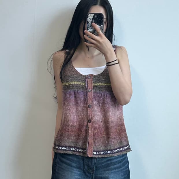 Vintage y2k 와투케 모리걸 니트 나시 슬리브