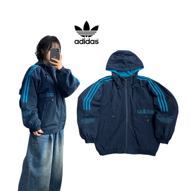 아디다스 90s 파이어버드 올드스쿨 나일론 바람막이 점퍼 자켓