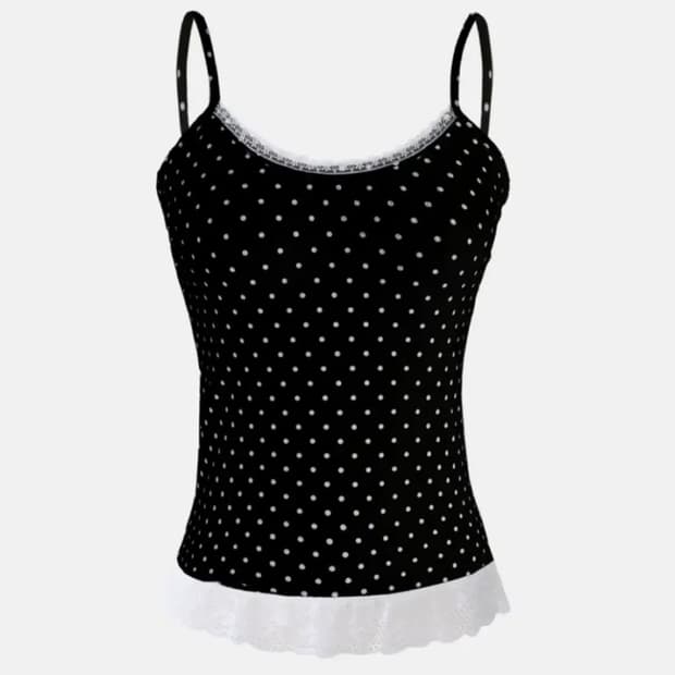 블랙 레이스 도트 캡나시