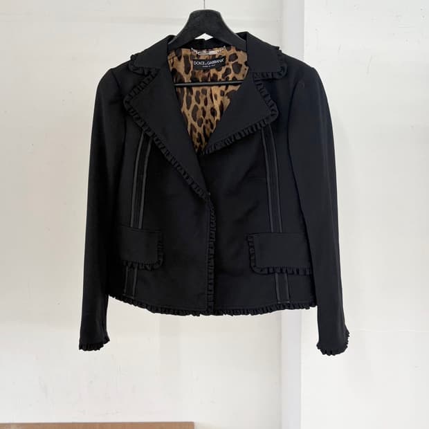 돌체앤가바나 블랙 프릴 그런지 울 블레이저 자켓 