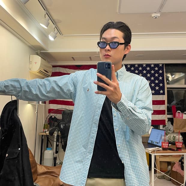 Polo sky-blue check board shirt