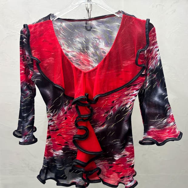 오리엔탈 레드 글리터 블라우스