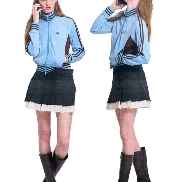 파르티멘토우먼 스트라이프 트랙 저지 집업_파스텔 블루