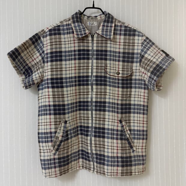 90s Cp company 반팔 누빔 체크 셔츠 자켓