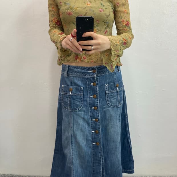 카키 플라워 블라우스 