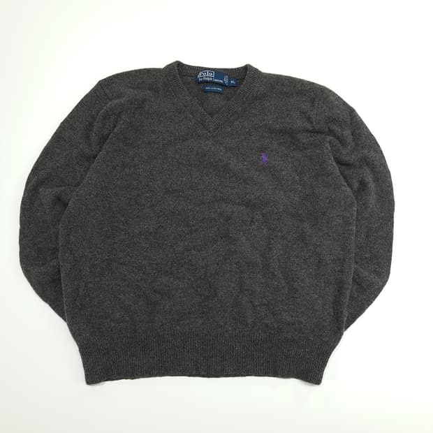 CN649W XL 랄프로렌 차콜그레이 V넥 램스울 니트 스웨터
